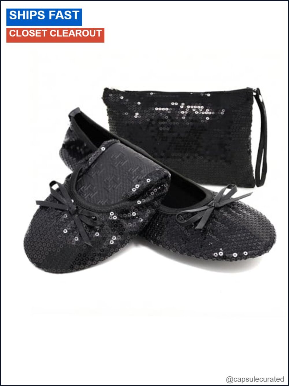Foldable Sequin Ballet Flats Cushioned Wedding Party Travel Shoes